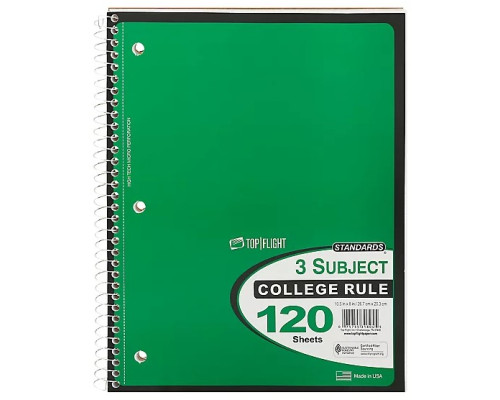 3 Subject Spiral Notebooks – College Ruled – 120 Sheets
