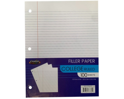 College Ruled Filler Paper – 100 Sheets – Bulk Case of 48