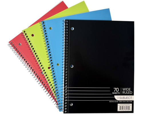 1‑Subject Spiral Notebook – Wide Ruled – 70 Sheets