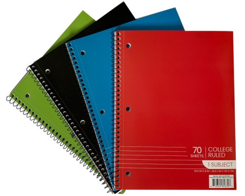 1‑Subject Spiral Notebook – College Ruled – 70 Sheets 