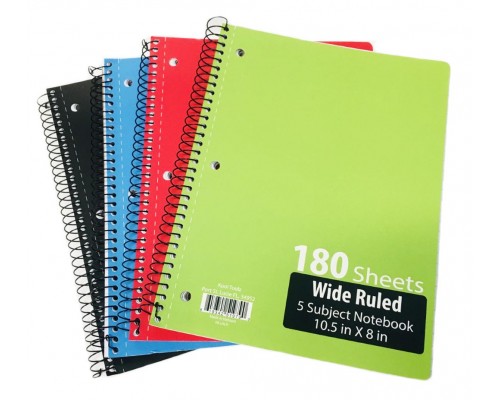 5 Subject Spiral Notebooks Wide Ruled
