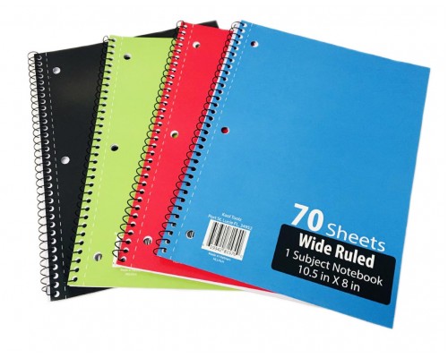 70 Sheet Spiral Notebooks Wide Ruled